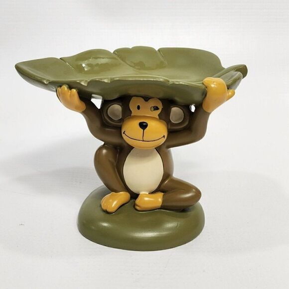 Toy 4" Monkey Holding Up A Leaf  Plastic Toy Decor - Picture 1 of 9